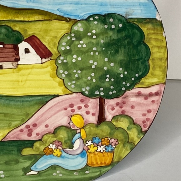Folk Art Handmade Ceramic Pitcher Vase Landscape Countryside Italy Decorative - Picture 3 of 9